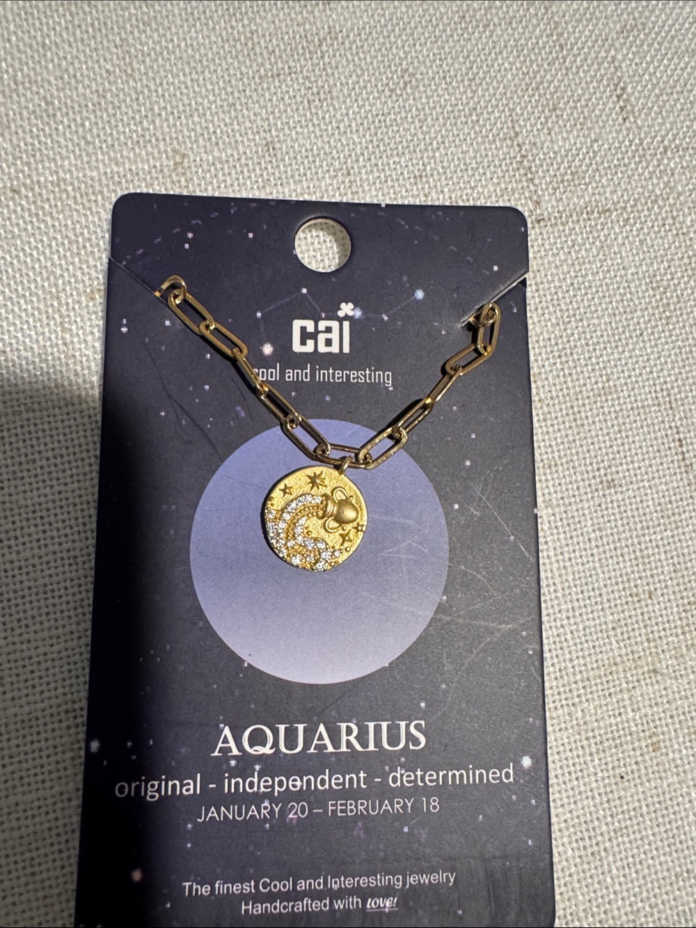 Gold Aquarius Zodiac Pendant Necklace - Gold